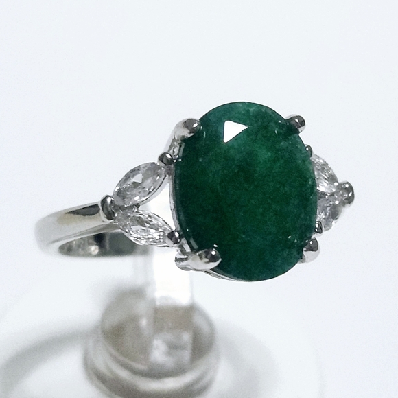 3.0 ct Emerald sterling silver Ring sz 9 - Picture 1 of 14